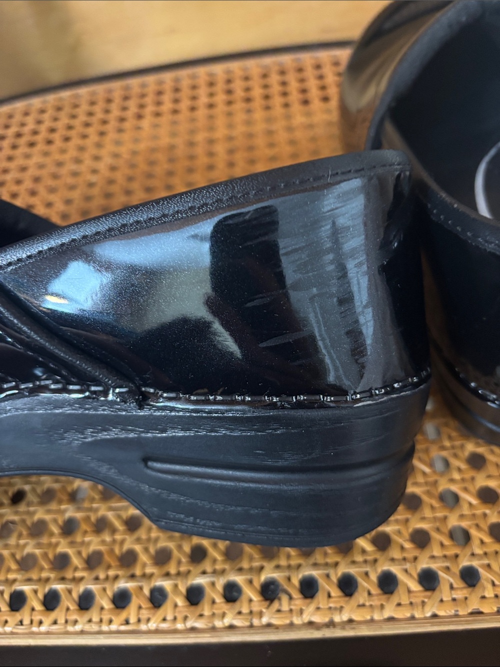 Sanita Black Patent Slip-On Clog Shoes - Picture 7 of 7